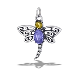 Stainless Steel Dragonfly Pendant With AMETHYST And Citrine CZs