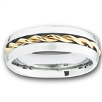 Stainless Steel Comfort Fit Ring With GOLD IP Rope Twist