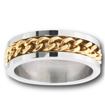 Stainless Steel Ring With GOLD IP Chain
