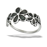 Stainless Steel Triple FLOWER And Side Leaves Ring