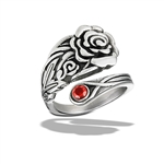 Stainless Steel Rose Spoon Ring With GARNET CZ