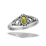 Stainless Steel Bali Style Ring With Granulation And PERIDOT CZ