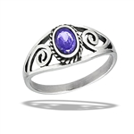 Stainless Steel Bali Style Ring With AMETHYST CZ And Swirls