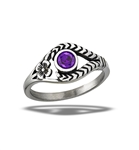 Stainless Steel Amethyst CZ With FLOWER Ring