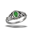 Stainless Steel Braided Emerald CZ RING With Swirls And Leaves