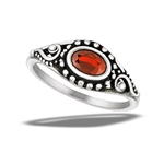 Stainless Steel Bali Style Ring With Granulation And GARNET CZ