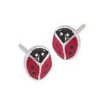 Sterling Silver Ladybug Stud EARRING with Red and Black Enamel