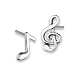Sterling Silver Clef And MUSIC Note Stud Earring