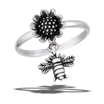 Sterling Silver Bumble Bee HoveRING Near Sunflower RING