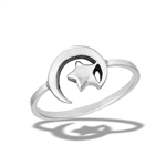 Sterling Silver High Polish Moon And Star RING