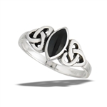 Sterling Silver Synthetic Black Onyx Marquise RING With Side Triquetras