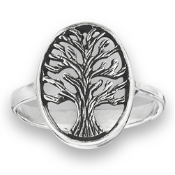 Sterling Silver Tree of Life Ring With Bark Design