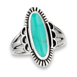 Sterling Silver Etched Oval RING With Synthetic Turquoise