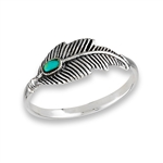 Sterling Silver Feather Ring With Synthetic Turquoise