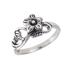 Sterling Silver Flower With Leaves Ring