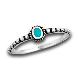 Sterling Silver Beaded And Braided Bali Style Synthetic Turquoise Ring