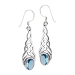 Sterling Silver Celtic EARRING with Synthetic Blue Topaz