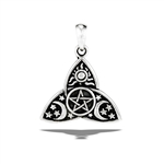 ''Sterling Silver Celtic PENDANT With Pentagram Sun, Moon, And Stars''