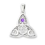''Sterling Silver Celtic Triquetra with Pentagram, Synthetic AMETHYST and Celestial Design Pendant''