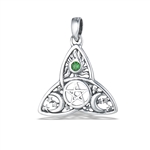 ''Sterling Silver Celtic Triquetra with Pentagram, Synthetic Emerald and Celestial Design PENDANT''