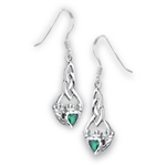 Sterling Silver Claddagh EARRING With Synthetic Emerald