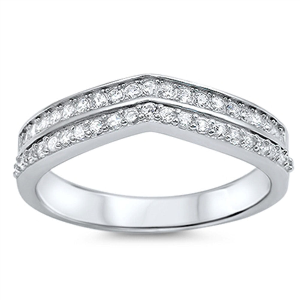 Women's White CZ Stackable Chevron Ring New .925 Sterling Silver Band Sizes 5-10