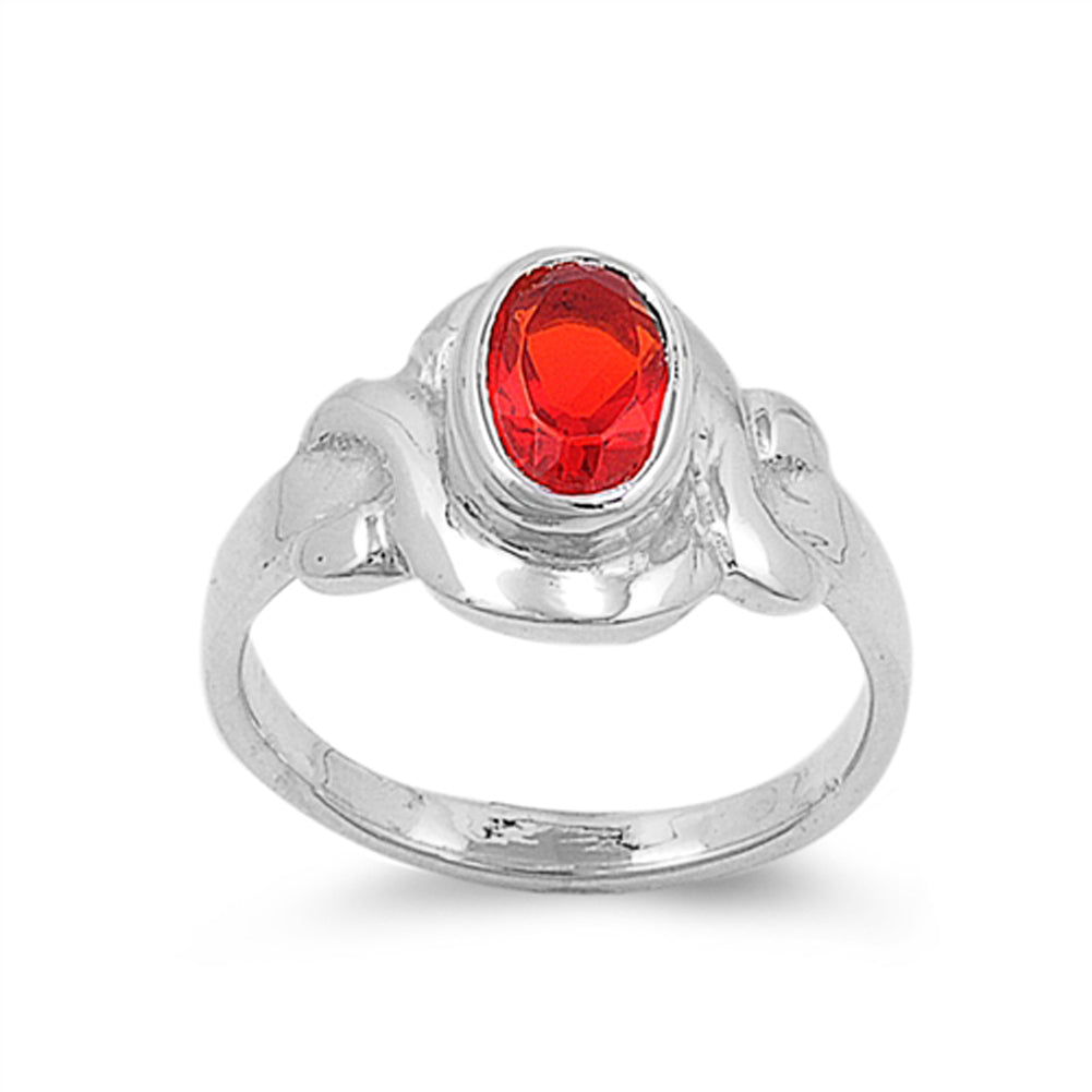 Ruby CZ Swirl Oval Ring New .925 Sterling Silver Band Sizes 1-5