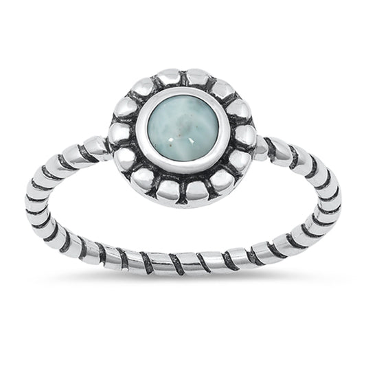 Bali Style Sun Flower Rope Larimar Ring .925 Sterling Silver Band Sizes 4-10