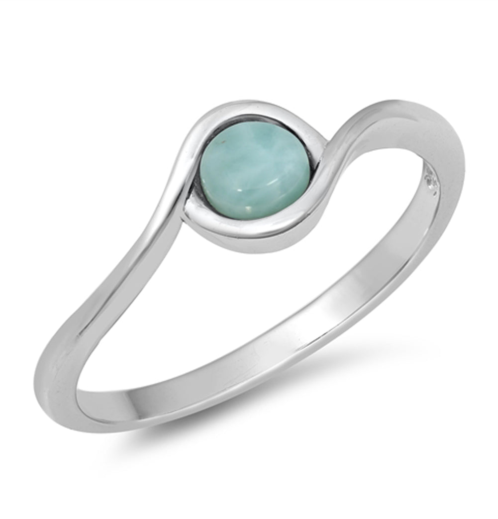 Simple Ocean Wave Promise Larimar Ring .925 Sterling Silver Band Sizes 4-10