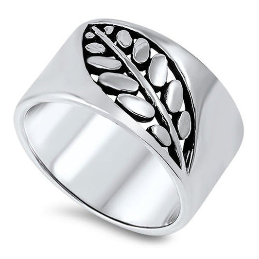 Oxidized Cutout Leaf Branch Wide Ring New .925 Sterling Silver Band Sizes 5-10