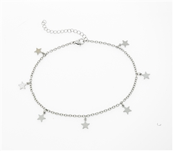 Stainless Steel Anklet With Dangling Stars