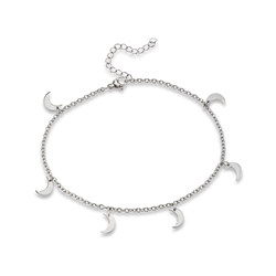 Stainless Steel Anklet With Crescent Moons