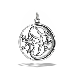 Stainless Steel Celestial Pendant With Moon, Sun, And Stars