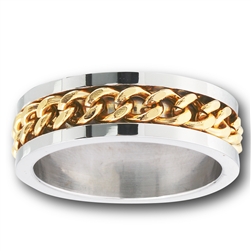 Stainless Steel Ring With Gold IP Chain