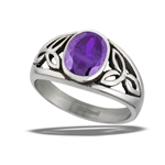 Stainless Steel Celtic Ring with Lavender CZ