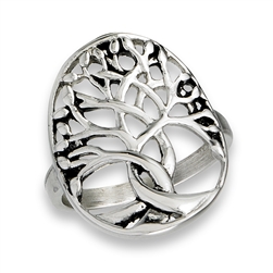 Stainless Steel Oval Tree Of Life Ring