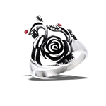 Stainless Steel Rose Ring With Two Red CZS