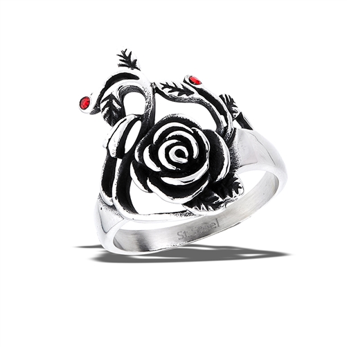 Stainless Steel Rose Ring w Leaves Design - keys love jewelry