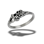 Stainless Steel Rose Ring With Small Accent Leaves
