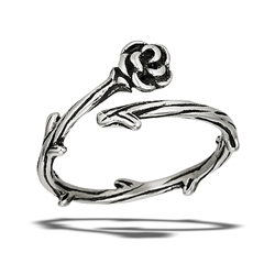 Stainless Steel Rose With Thorned Vine Ring