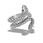 Stainless Steel Snake Ring With Red CZ Eyes