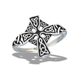 Stainless Steel Celtic Cross Ring With Triquetras