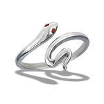 Stainless Steel High Polish Snake Ring With Red CZ Eyes