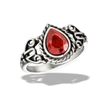 Stainless Steel Bali Style Oxidized Ring With Braiding And Garnet CZ