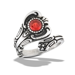 Stainless Steel Victorian Spoon Ring With Garnet CZ