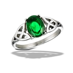 Stainless Steel Celtic Ring With Triquetras And Emerald CZ