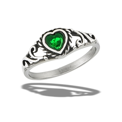 Stainless Steel Braided Heart Ring Swirls And Emerald CZ