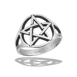 Stainless Steel Classic Pentagram Ring With Split Shank