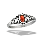 Stainless Steel Bali Style Ring With Granulation And Garnet CZ