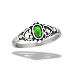 Stainless Steel Bali Style Ring With Granulation And Emerald CZ